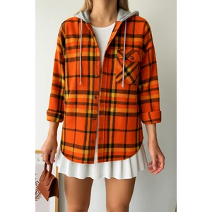 Kadın Desenli Renkli Oduncu Oversize Bol ve Geniş Kalıp Casual Çift Kapüşonlu Ceket Gömlek