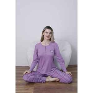 Kadın Pamuk'lu Düğme Yaka Raporlu Interlok Kışlık Pijama Takımı 05031 - 1 Adet