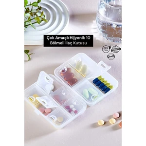 Muf Home Kapaklı 10 Bölmeli iLAÇ Saklama Kutusu 10 Bölmeli Hap Saklama Kutusu - iğne kutusu - BPA içermez