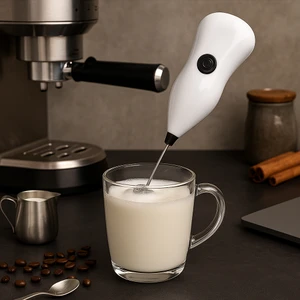 Homvira ☕ Mini Süt Köpürtücü - Elektrikli Kahve Mikseri | Köpük Yapıcı & Çırpıcı | Latte, Cappuccino, Matcha, Kakao ve Sıcak Çikolata Için Uygun | Siyah & Beyaz Renk Seçenekleri ⚡