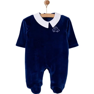 Hellobaby Yenidoğan Erkek Bebek Patikli Tulum Kadife Nakışlı Açık Mavi