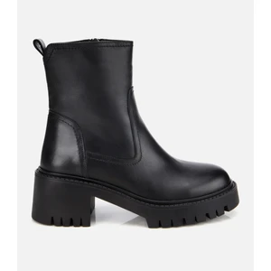 Kadın Deri Siyah Streç  Bilekte Düz Bot