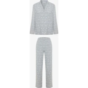 Gri Melanj Gingerbread Gömlek Yaka Termal Etkili Pijama Takımı