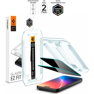 iPhone 17 Pro Max / 16 Pro Max ile Uyumlu Hayalet Cam Ekran Koruyucu AluminaCore™ iyonlaştırılmış Güçlendirilmiş Cam Teknolojisi Kolay Kurulum GLAS.tR EZ Fit Privacy HD (2 Adet) - AGL07908