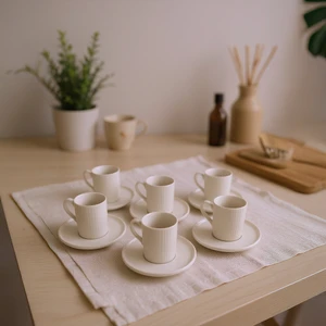 Icon 12 Parça Bone Porselen Kahve Fincan Takımı - Krem