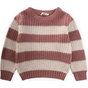 Selanik Çizgili Triko Kazak 2-8 Yaş Gül Kurusu