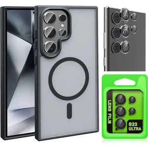 Samsung Galaxy S23 Ultra Kılıf M-safe Şarj Özellikli Mat Arka Yüzey Zore Sio Kapak + Kamera Lens Koruyucu