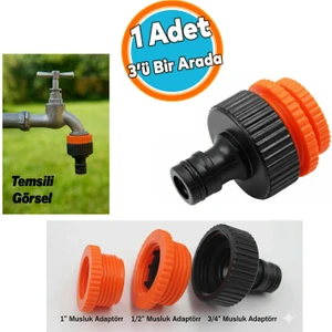 Hortum Bağlantı Aparatı Adaptör 3 Farklı Ölçülü Eki 1/2" - 3/4" - 1" MD306 Bahçe Hortum Ucu Plastik