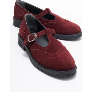 Janney Bordo Süet Hakiki Deri Bantlı Kadın Loafer Ayakkabı