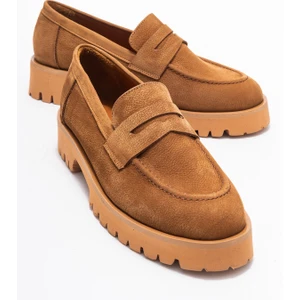 Vıonel Taba Nubuk Hakiki Deri Kadın Loafer Ayakkabı