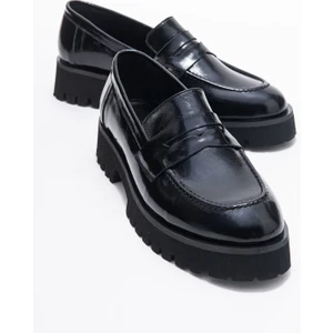 Vıonel Siyah Rugan Hakiki Deri Kadın Loafer Ayakkabı