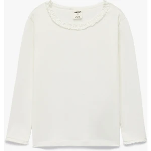 Fırfırlı Uzun Kollu Bisiklet Yaka Pamuklu Basic Tişört