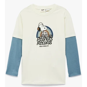 Snoopy Baskılı Uzun Kollu Bisiklet Yaka Lisanslı Tişört