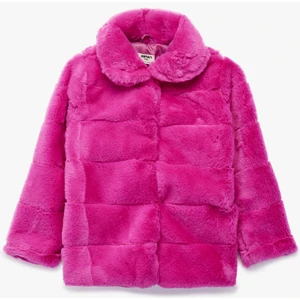 Uzun Kollu Cep Detaylı Bebe Yaka Suni Kürklü Ceket