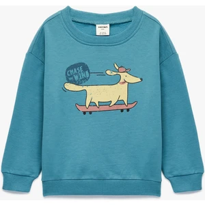Pamuklu Uzun Kollu Bisiklet Yaka Köpek Baskılı Sweatshirt