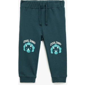 Pamuklu Dinozor Baskılı Beli Bağcıklı Şardonlu Jogger Eşofman Altı