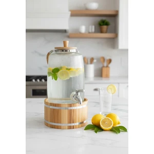 Melo - Bambu Kapak ve Ahşap Standlı Cam Sebil 3l