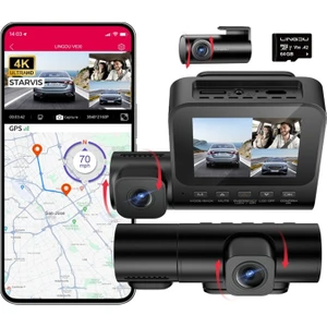 Lıngdu V630 4K 3 Kameralı (Ön, Arka, Kabin) Akıllı Araç Kamerası