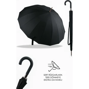 Toptancı Amca Yağmur şemsiyesi 16 Tel Bastonlu Siyah Şemsiye Özel Yumuşak saplı ve taşıma Kılıflı