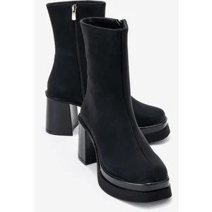 Valen Siyah Nubuk Kadın Platform Topuklu Bot