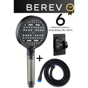 6 Fonksiyonlu Filtreli Duş Başlığı 150 cm Siyah Duş Hortumu Yapışkanlı Askı Su Tasarruflu Basınçlı Kireç Klor Önleyici