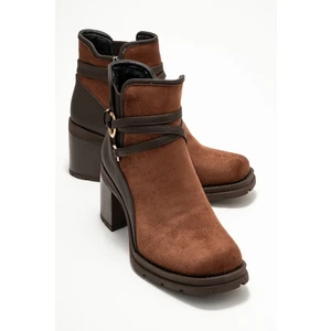 Wern Kahverengi Süet Kemerli Toka Detaylı Kadın Kalın Topuklu Bot