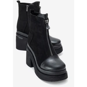 Anett Siyah Cilt-Süet Fermuarlı Kadın Platform Topuklu Bot