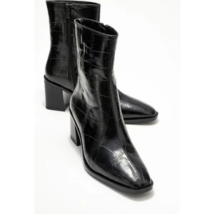 Chara Siyah Baskı Kadın Kalın Topuklu Bot