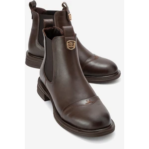 Sıdney Kahverengi Cilt Hakiki Deri Tokalı Lastikli Kadın Chelsea Bot