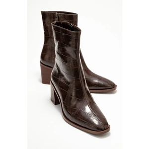 Chara Kahverengi Baskı Kadın Kalın Topuklu Bot