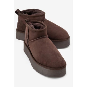 Veyra Kahverengi Süet Hakiki Deri Kürklü Platform Tabanlı Kadın Mini Bot