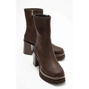 Valen Kahverengi Nubuk Kadın Platform Topuklu Bot