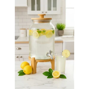 Fuente - Bambu Kapak ve Standlı Cam Sebil 4l