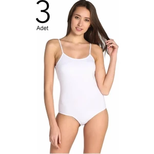 Kadın Beyaz 3'lü Paket Ip Askılı Likralı Kancalı Çıtçıtlı Body