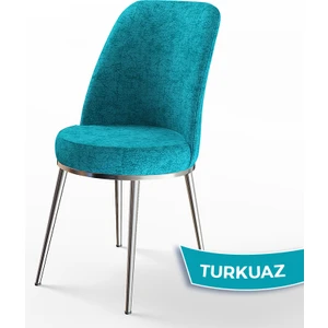 Dexa Serisi Sandalye Turkuaz Renk Krom Ayaklı Mutfak Sandalyesi Silinebilir Kumaş
