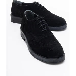 Avra Siyah Süet Hakiki Deri Kadın Oxford Ayakkabı