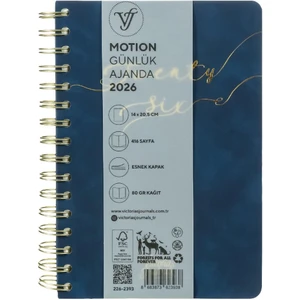 Victoria's Journals Motion 2026 Spiralli Vegan-Günlük Ajanda A5 (14X20,5CM)  Ivory  80 Gsm 416 Sayfa . Lacivert