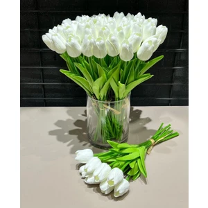 Yapay 8 Li Islak Lale Buketi Gerçeksi Doku Beyaz - Yapay Lale 32 cm 8 Adet