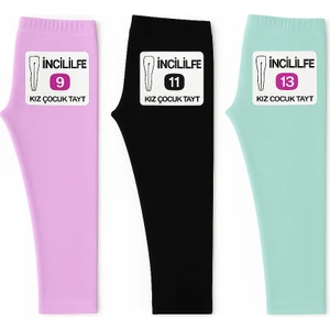 3'lü Set Çocuk Tayt Kışlık Şardonlu – Sıcak ve Konforlu - Siyah & Çağla Yeşili & Lila