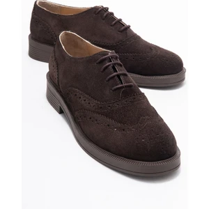 Avra Kahverengi Süet Hakiki Deri Kadın Oxford Ayakkabı