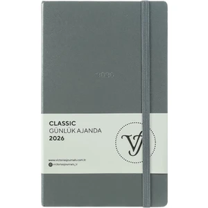 Victoria's Journals Classic 2026 Günlük Ajanda 13X21 cm Sert Kapak Ivory 70 gr 384 Sayfa Cepli Lastikli Gri
