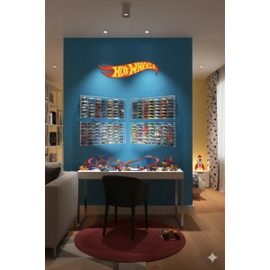 49’lu Kapaklı Pleksi Hot Wheels Sergileme Rafı – 1:64 Ölçek Diecast / Matchbox / Koleksiyon Araba Standı, Ekonomik Serisi