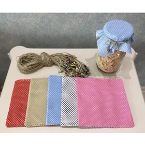50 Adet Karışık Renkli Puantiyeli Kavanoz Kapağı Kumaşı (Örtüsü) ve Boncuklu Bağlama Ipi
