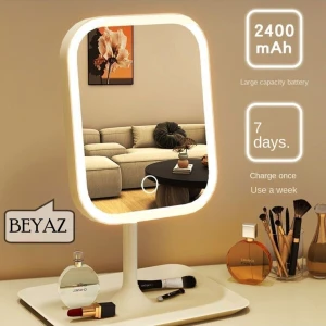 Şarjlı LED Işıklı Makyaj Aynası LED Dokunmatik Makyaj Aynası Oynar Başlıklı 3 Modlu USB Şarjlı