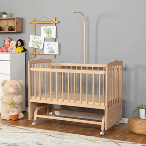 Ahşap Beşik Anne Yanı Sallanır  70X130 - Uyku Setsiz ve Yataksız Tekerlekli