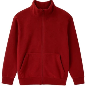 Erkek Bordo Polar Full Zip Bordo Polar Fermuarlı Cepli Bordo Erkek Polar