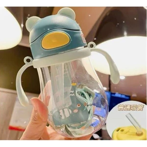 250ML Bpa'sız Pipetli Bebek Suluk Kulaklı Kollu Yumuşak Pipetli Bebek Su Şişesi Bebek Biberon Matara