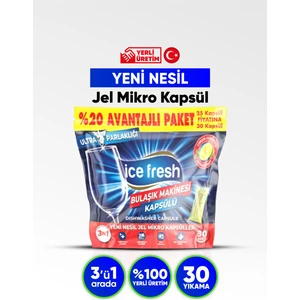 İce Fresh Bulaşık Makinesi Deterjanı Jel Mikro Kapsül – 30 Yıkama | Hepsi Bir Arada | Kalıntı Bırakmaz Formül