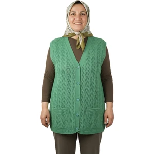 Kadın Kışlık Pamuklu Triko Klasik Örme Anne Yelek Düğmeli Çift Cepli Rahat Kesim Likralı