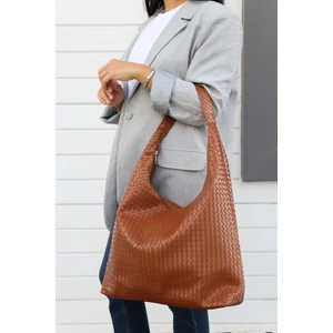 Hlin Kadın Büyük Boy Örgü Desenli Fermuarlı Shopper Omuz ve Kol Çantası